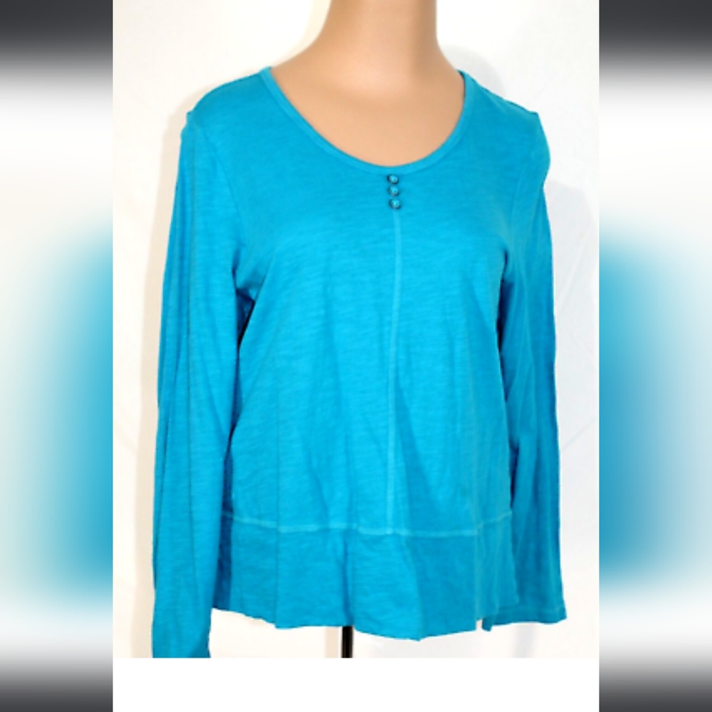 NWT Habitat  Cotton 3-Button Tee Top Caribbean Womens Sz XL
